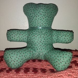 Green Floral Patterned Plush Accent Pillow - Handmade Teddy Bear Stuffed Animal